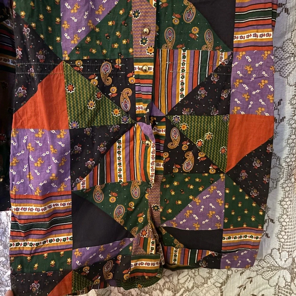 70’s Patchwork Multicolor Button Up Jumpsuit - Picture 2 of 5